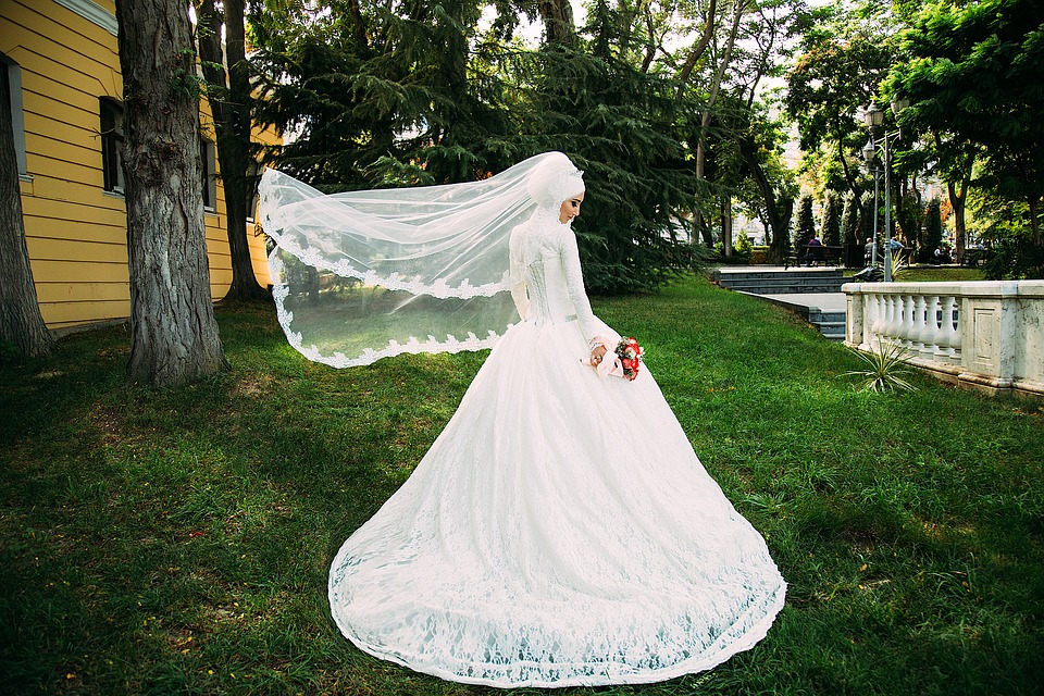 Veil flying in the wind.