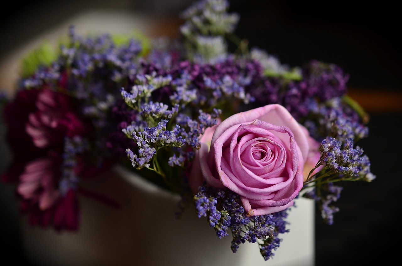 Pink and purple floral arrangement.