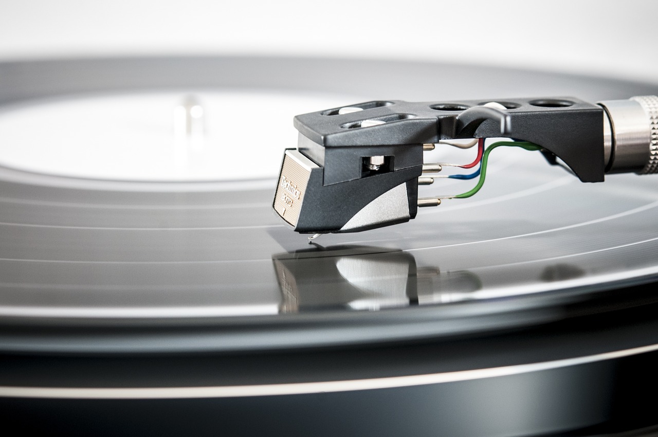 A needle on a record player.