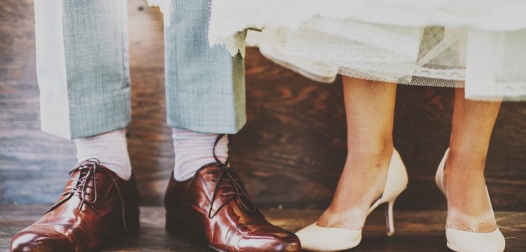 Retro bride and groom's shoes.