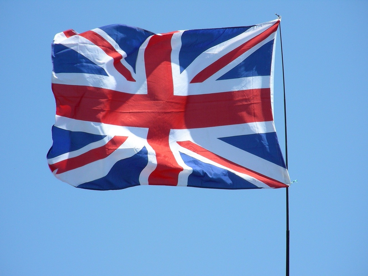 The flag of Great Britain, blowing in the wind.