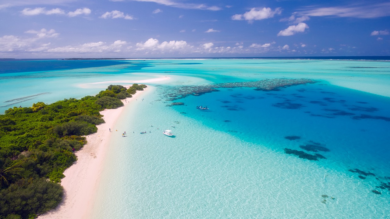 A beautiful white sand beach on a tropical island.