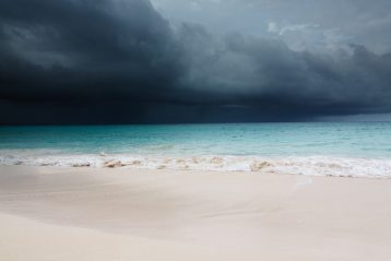Hurricane approaching a beach.