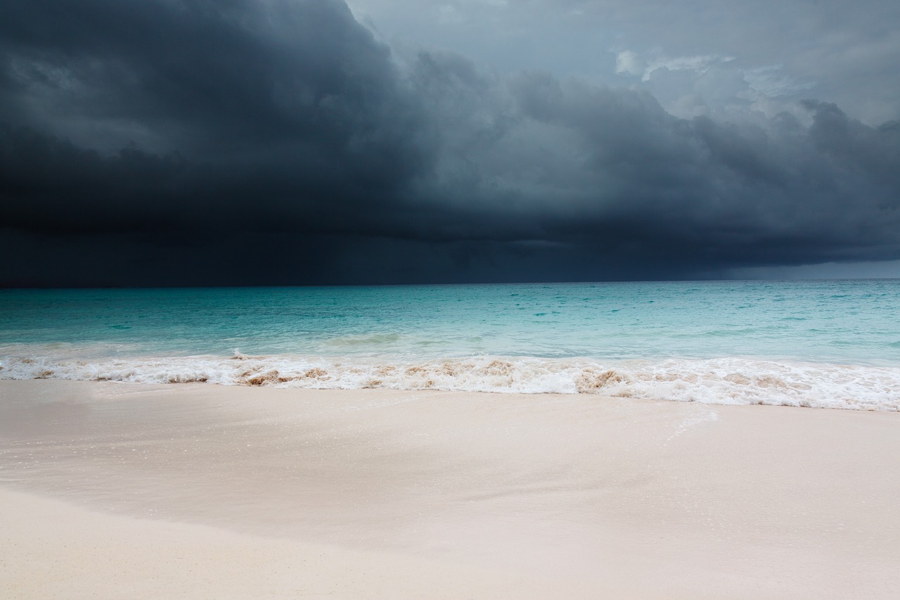 Hurricane approaching a beach.