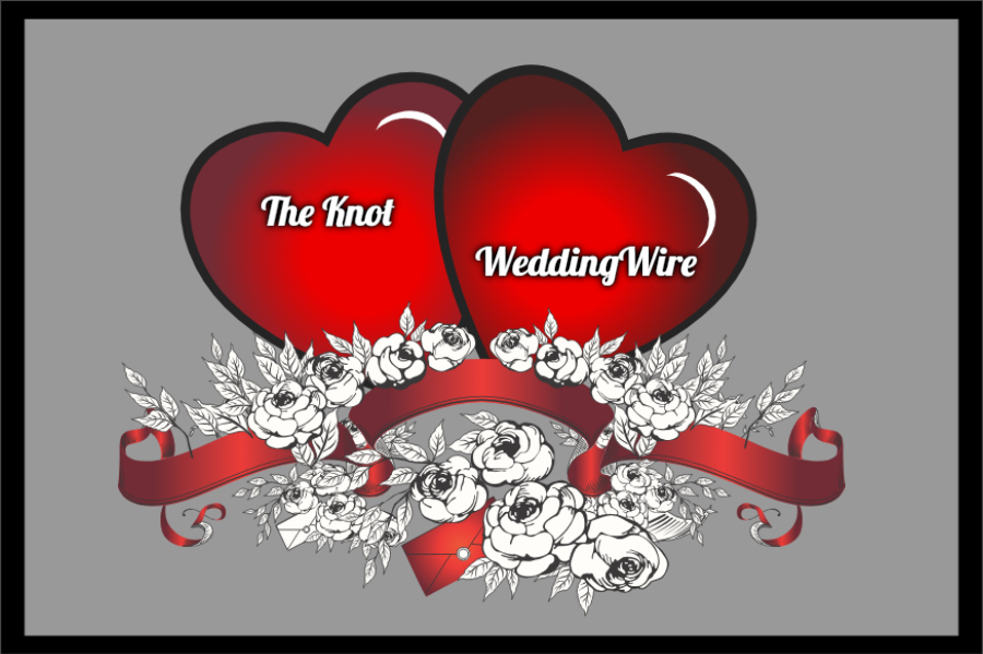 Two hearts; one with The Knot on it, the other with WeddingWire on it.
