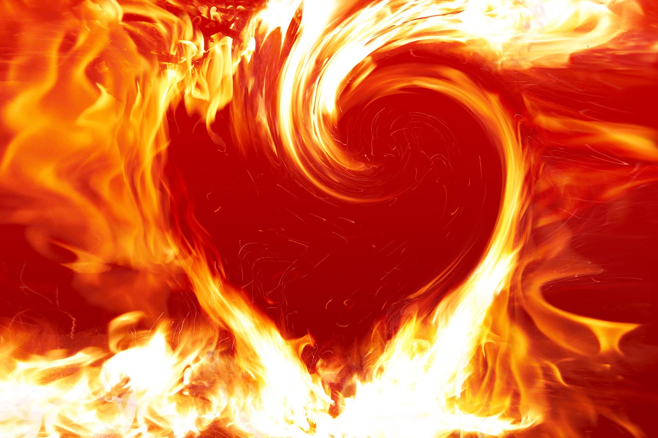 Flames in the shape of a heart.