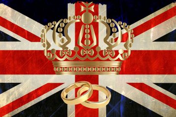 British flag with a crown and two wedding bands.