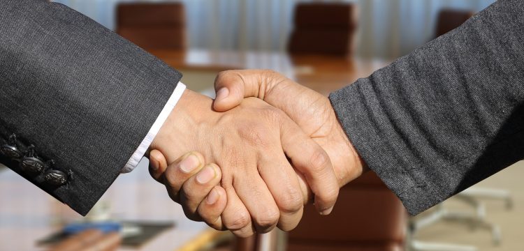 Two people shaking hands.