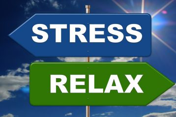 Signs saying "Stress" and "Relax".