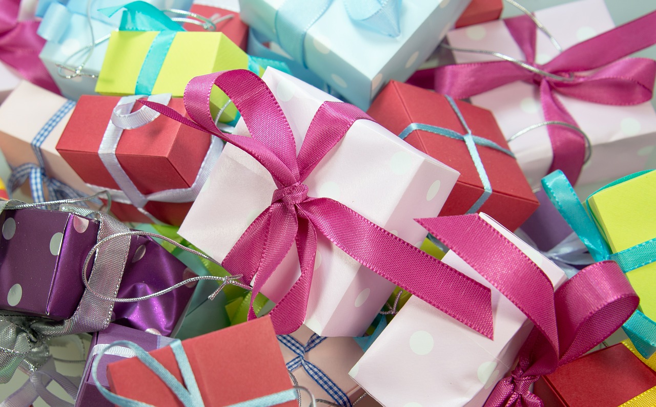 A bunch of colorful wrapped gifts.