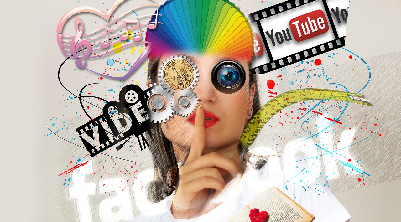 Marketing graphic featuring YouTube, Facebook, and the word "video".