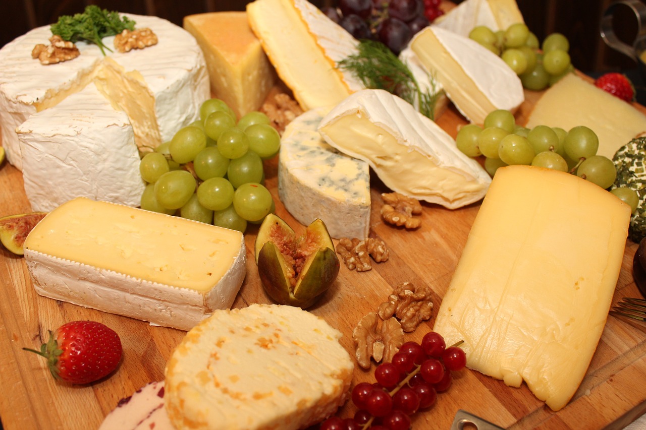 As assortment of gourmet cheeses.