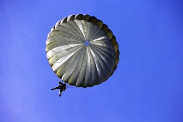 Man parachuting to the ground.