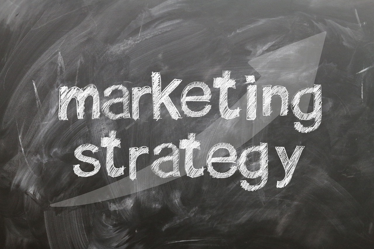 The words "marketing strategy" with an upward arrow.