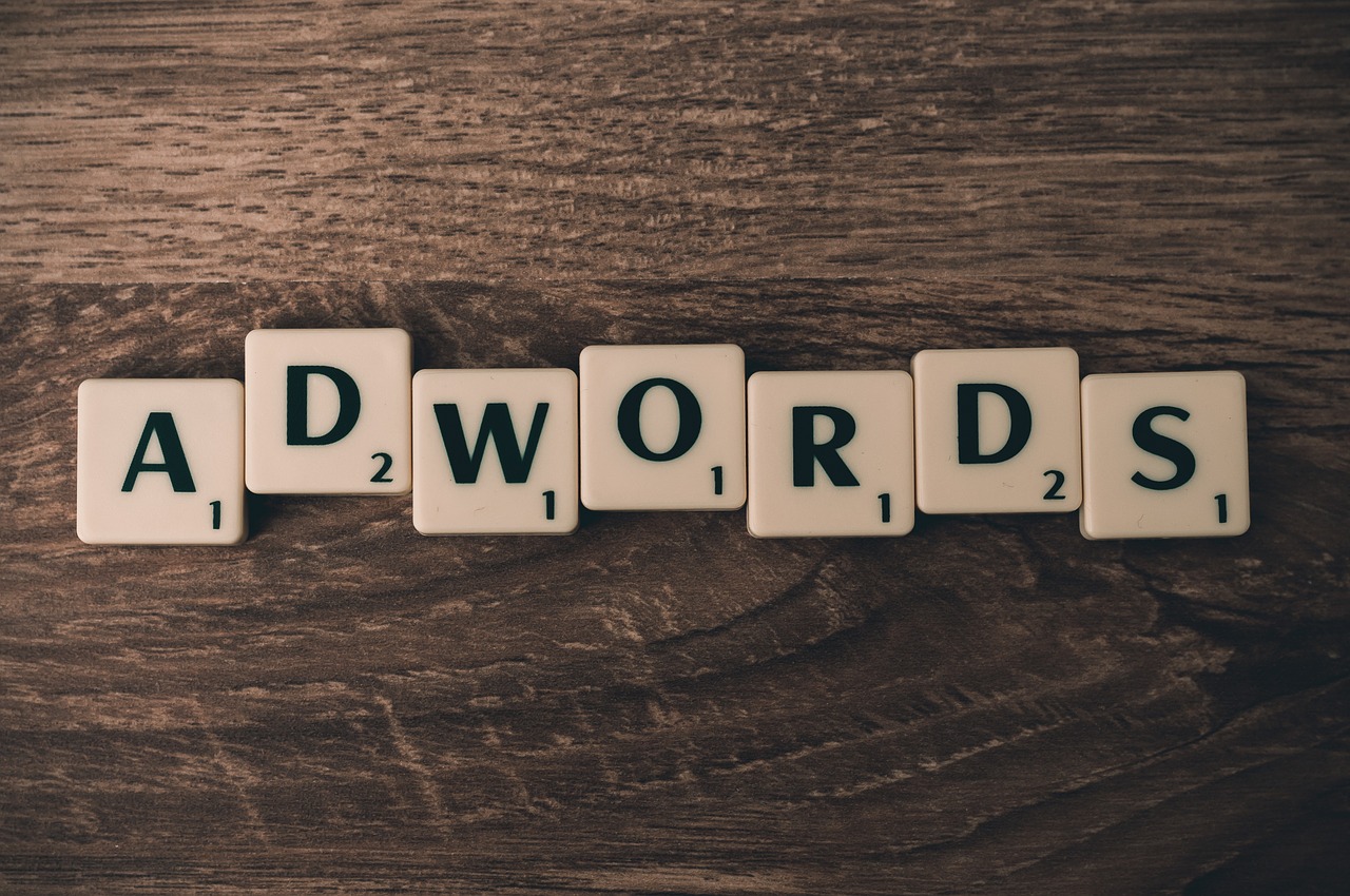 Scrabble letters spelling out "AdWords".