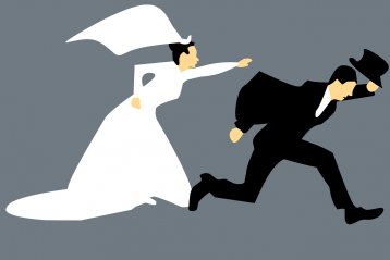 Bride chasing after a groom graphic.
