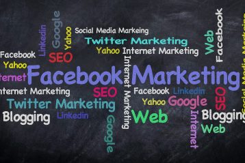 A graphic featuring words having to do with Facebook marketing.