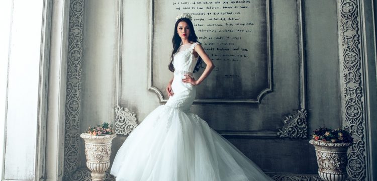 Bride in a fancy wedding gown.