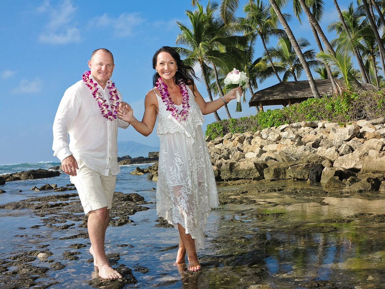 Bride and groom in Hawaii.