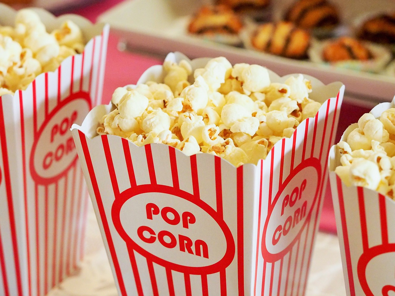 Movie theater popcorn and snacks.