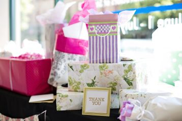 Gifts at a bridal shower.