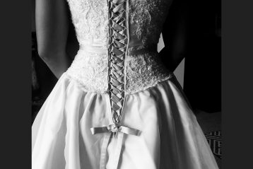 The back of a wedding dress.