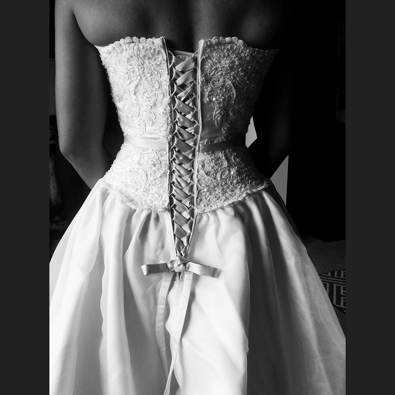 The back of a wedding dress.