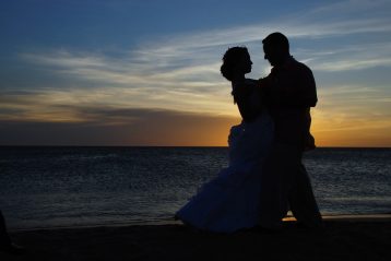 wedding couple at sunset