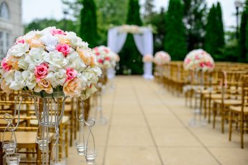 An outdoor wedding aisle.