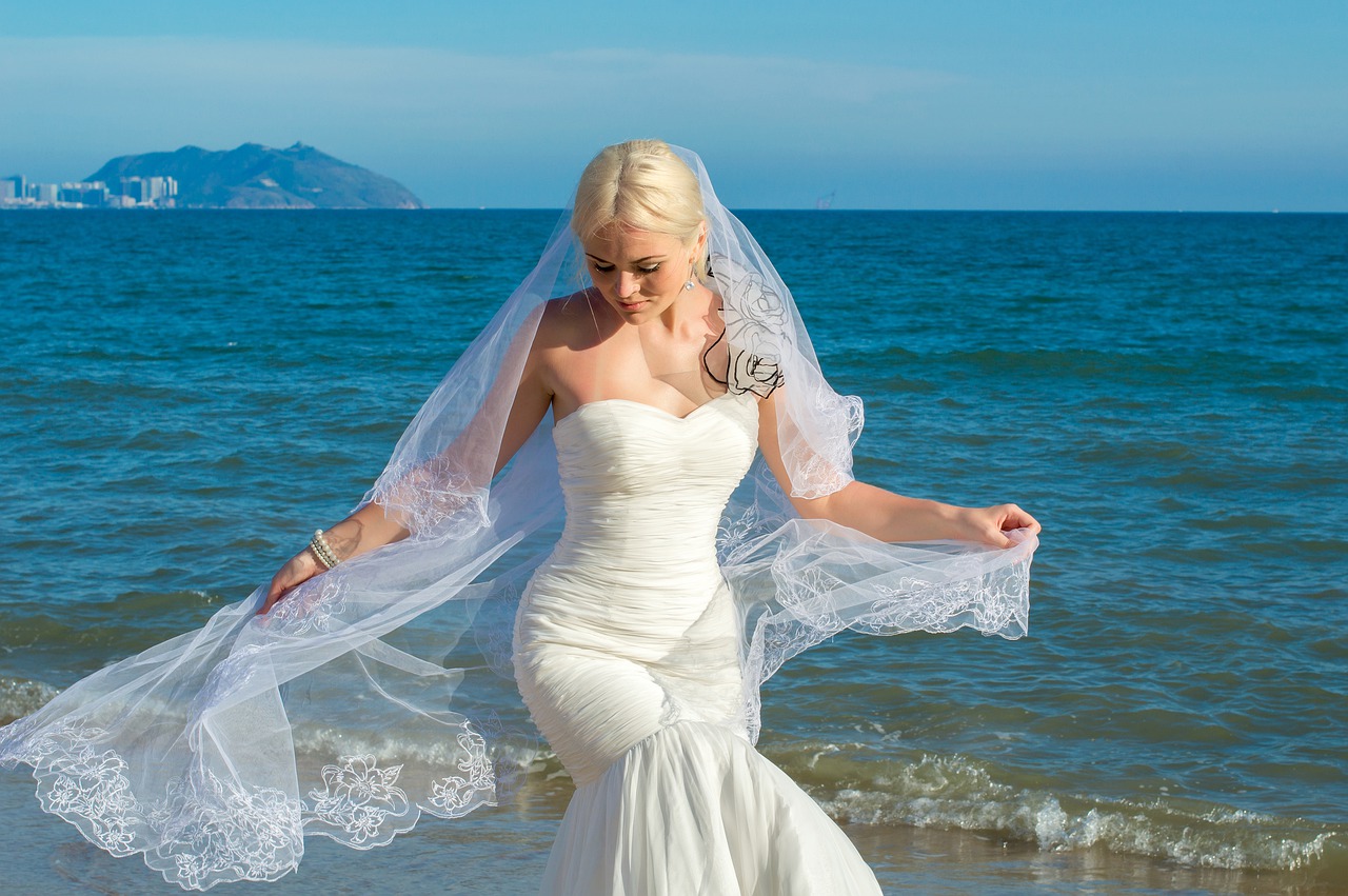 Bride on a beach.