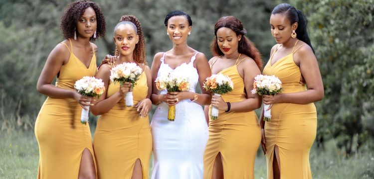 A bride with her bridesmaids.
