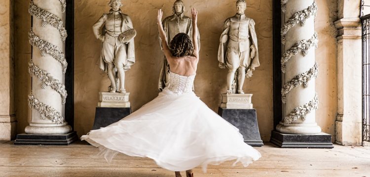 A bride twirling in a circle.