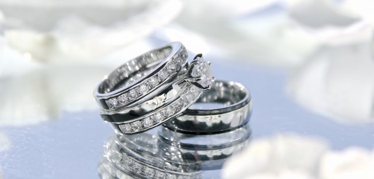 Engagement and wedding rings.