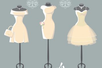 Graphic of wedding dress sketches.