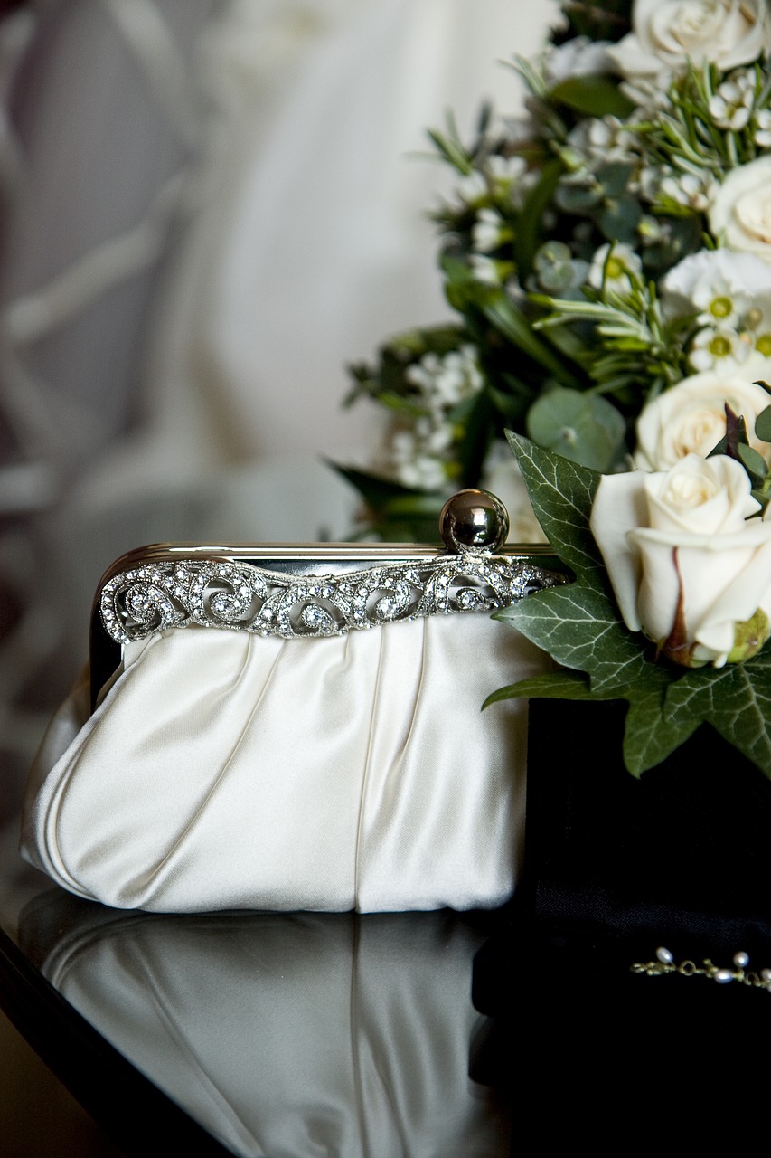 White bridal purse.