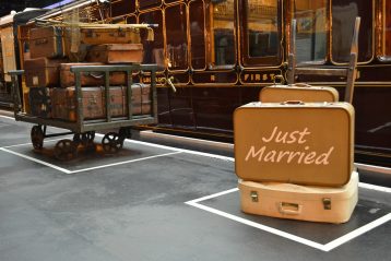 Luggage with "Just Married" written on it.